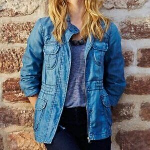 Anthropologie Marrakech Chambray Utility Lightweight Jacket Blue Size Large